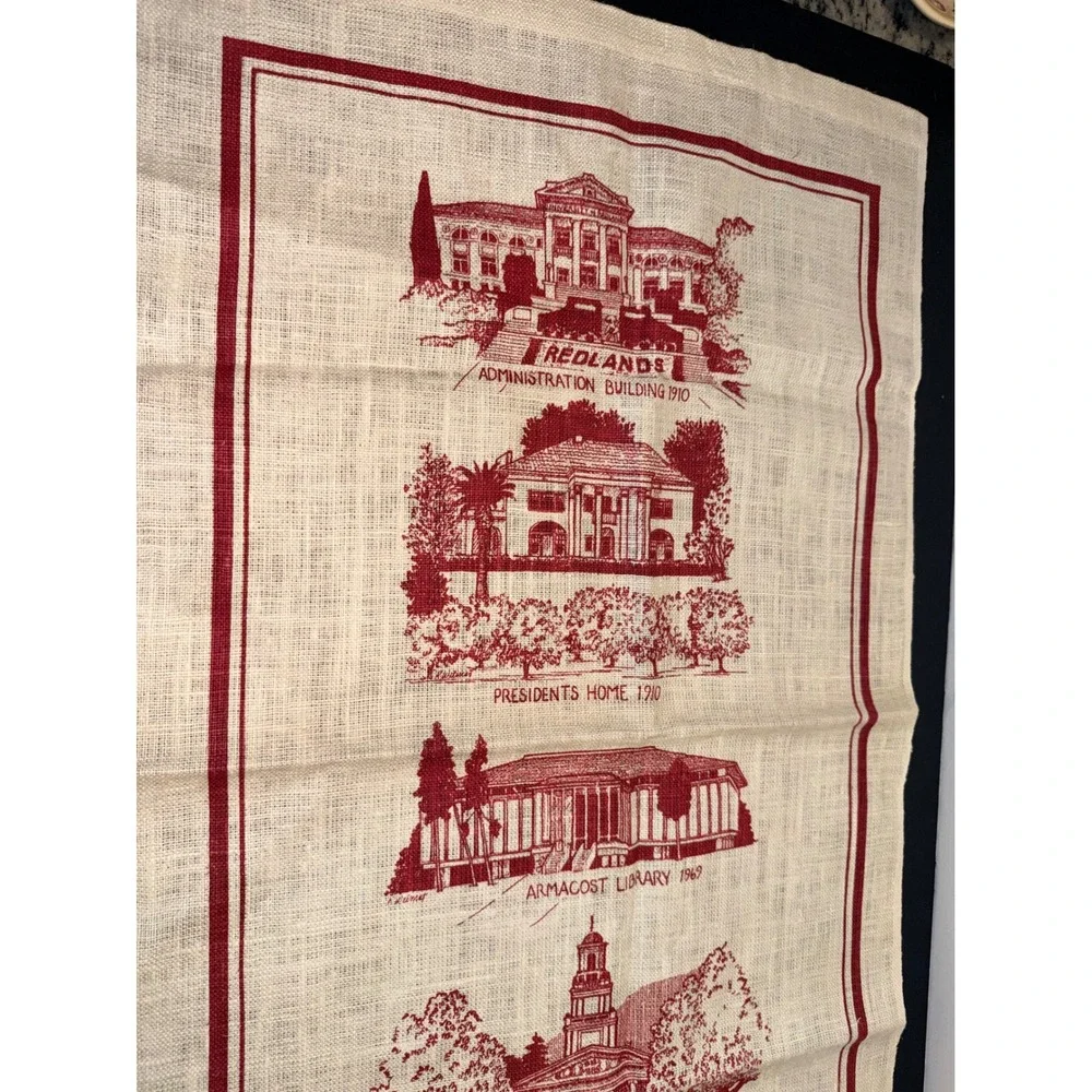 Vintage University of Redlands Linen Tea Towel Collegiate Souvenir California
